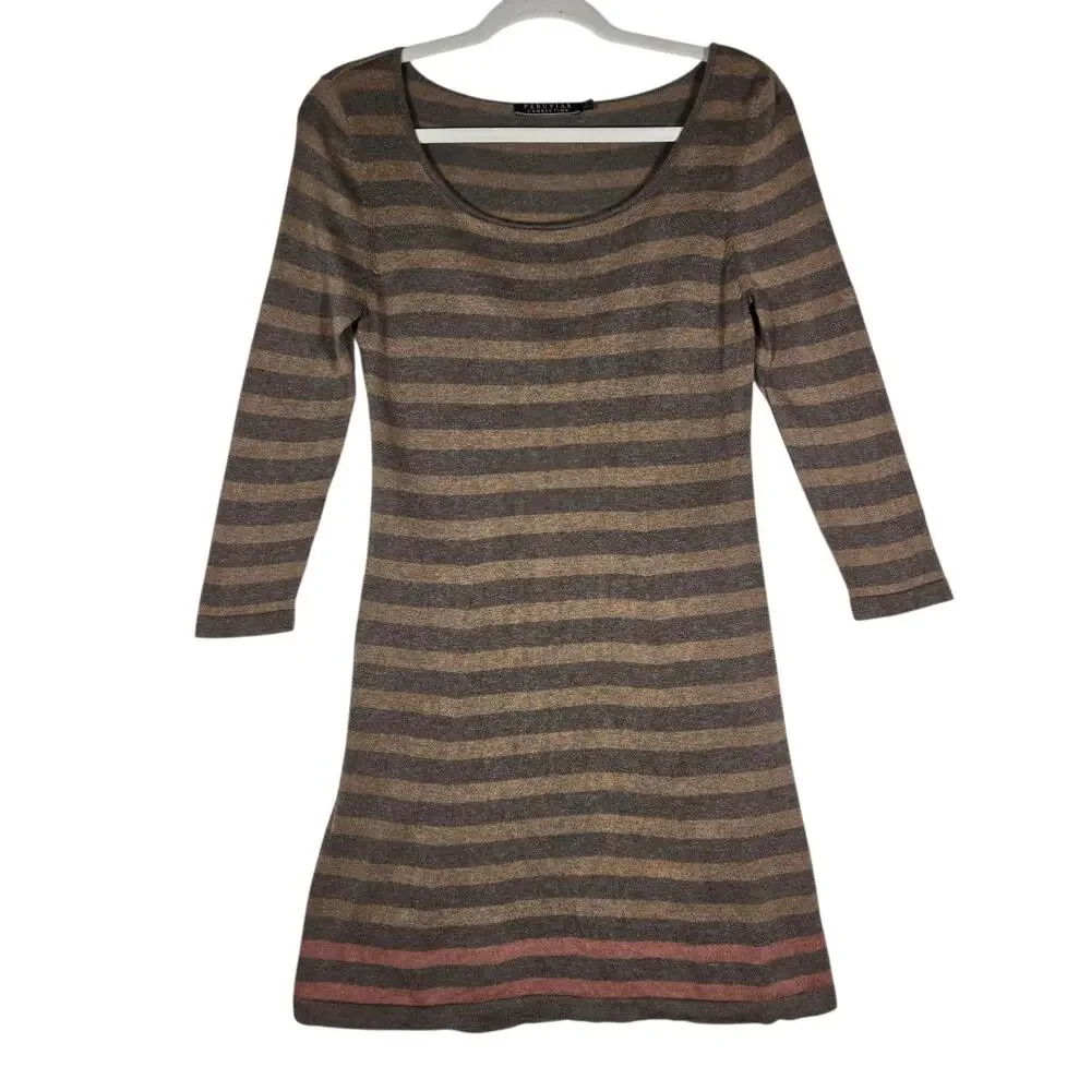 Peruvian Connection Dress Womens Small Brown Gray Striped Pima‎ Cotton Knit